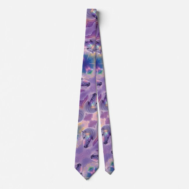 Majestic White Unicorn Rainbow Glitter Sparkles  Tie (Front)