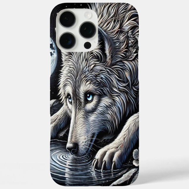Majestic White Wolf Gazing at Moonlit Reflection Case-Mate iPhone Case (Back)