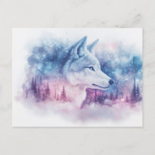 Majestic White Wolf in Purple Nebula Postcard