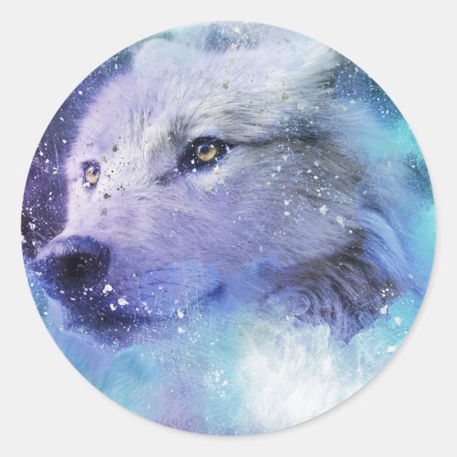 Majestic White Wolf Spirit Animal Classic Round Sticker (Front)