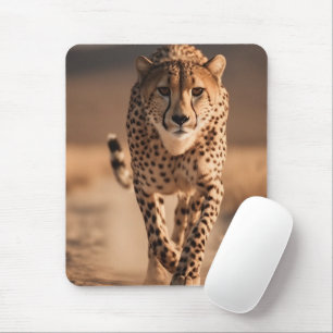 Majestic Wild Cheetah Running Photo Mouse Pad