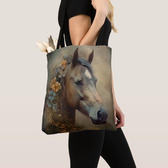 Majestic Wild Horse with Colourful Mane  Tote Bag (Close Up)