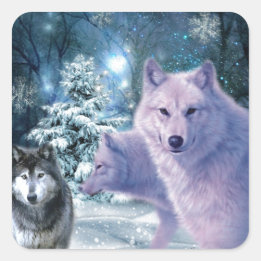 Majestic Wild Wolves in the Forest Square Sticker