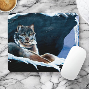 Majestic Winter Lynx Resting Snowy Mountain Mouse Pad