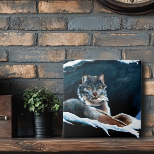 Majestic Winter Lynx Resting Snowy Mountain Tile