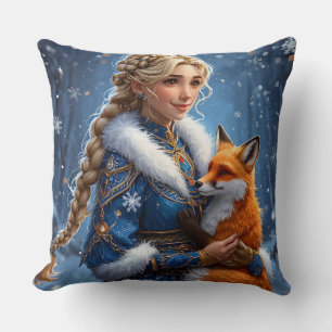 Majestic Winter Portrait of a Woman Cushion