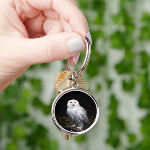 Majestic winter snowy owl key ring