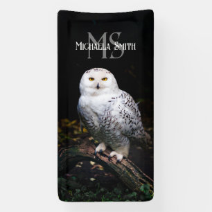 Majestic winter snowy owl monogram custom name banner
