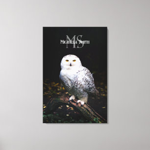 Majestic winter snowy owl monogram custom name canvas print