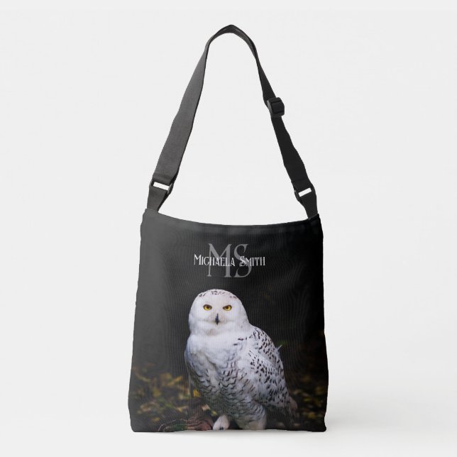 Majestic winter snowy owl monogram custom name crossbody bag (Front)