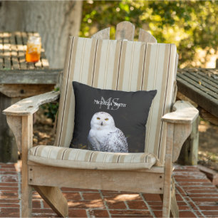 Majestic winter snowy owl monogram custom name cushion