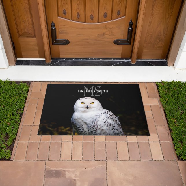 Majestic winter snowy owl monogram custom name doormat (Outdoor)