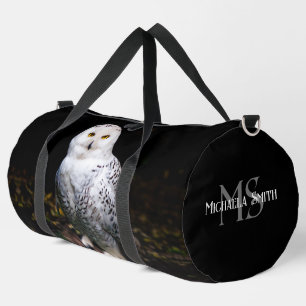 Majestic winter snowy owl monogram custom name duffle bag