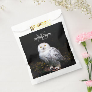 Majestic winter snowy owl monogram custom name favour bags