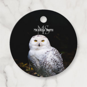 Majestic winter snowy owl monogram custom name favour tags