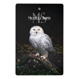 Majestic winter snowy owl monogram custom name mini clipboard