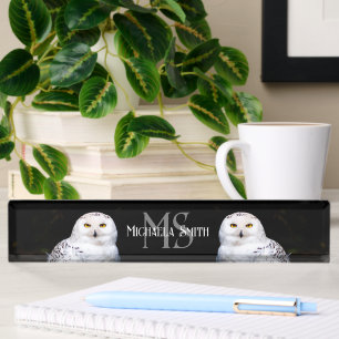 Majestic winter snowy owl monogram custom name nameplate