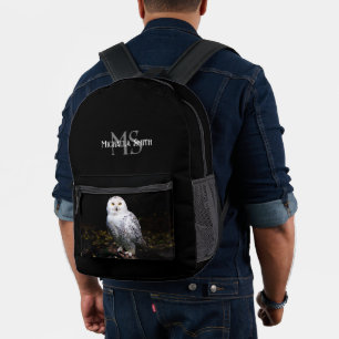 Majestic winter snowy owl monogram custom name printed backpack