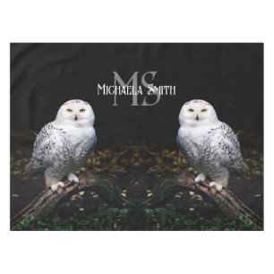 Majestic winter snowy owl monogram custom name tablecloth