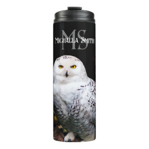 Majestic winter snowy owl monogram custom name thermal tumbler