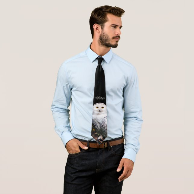 Majestic winter snowy owl monogram custom name tie (In Situ)