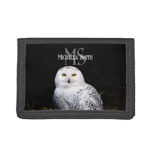 Majestic winter snowy owl monogram custom name trifold wallet