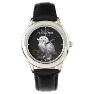 Majestic winter snowy owl monogram custom name watch
