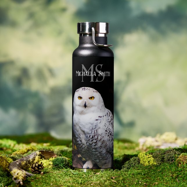 Majestic winter snowy owl monogram custom name water bottle (Outdoor)