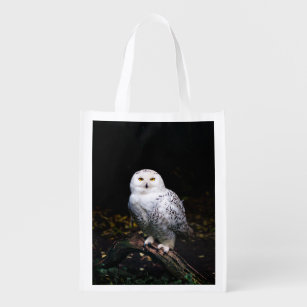 Majestic winter snowy owl reusable grocery bag