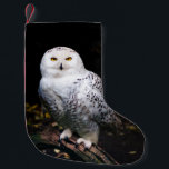 Majestic winter snowy owl small christmas stocking<br><div class="desc">Animal portrait photograph of majestic snowy owl standing on a branch.</div>