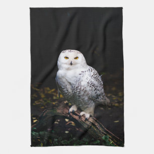 Majestic winter snowy owl tea towel