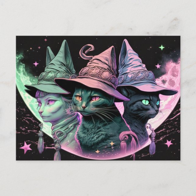 Majestic Witchy Kitty Cats Postcard (Front)