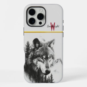 Majestic wolf gazes over a misty forest landscape iPhone 16 pro max case