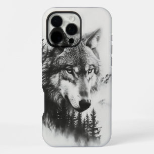 Majestic wolf gazes over a misty forest landscape iPhone 16 pro max case