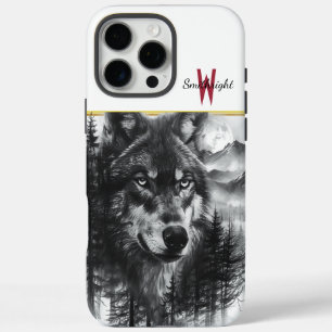 Majestic wolf gazes over moonlit forest landscape iPhone 16 pro max case