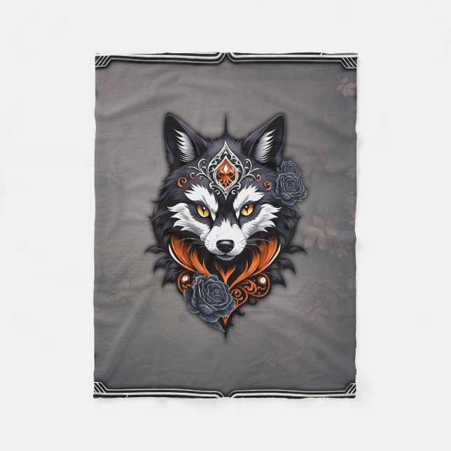 Majestic wolf head, finished in a deep, fleece blanket (Front)