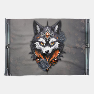 Majestic wolf head, finished in a deep, tea towel