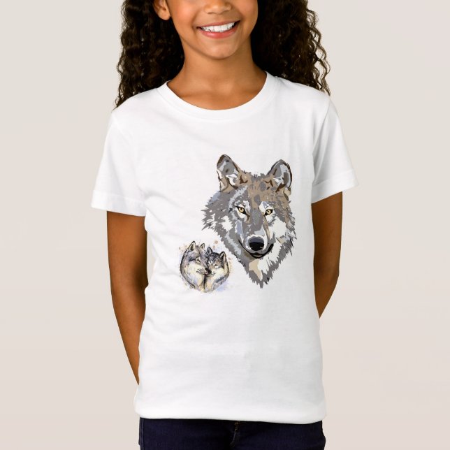 Majestic Wolf Heads Vector Illustration T-Shirt (Front)