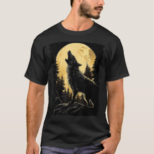Majestic Wolf Howling Full Moon Light Night Sky Wo T-Shirt