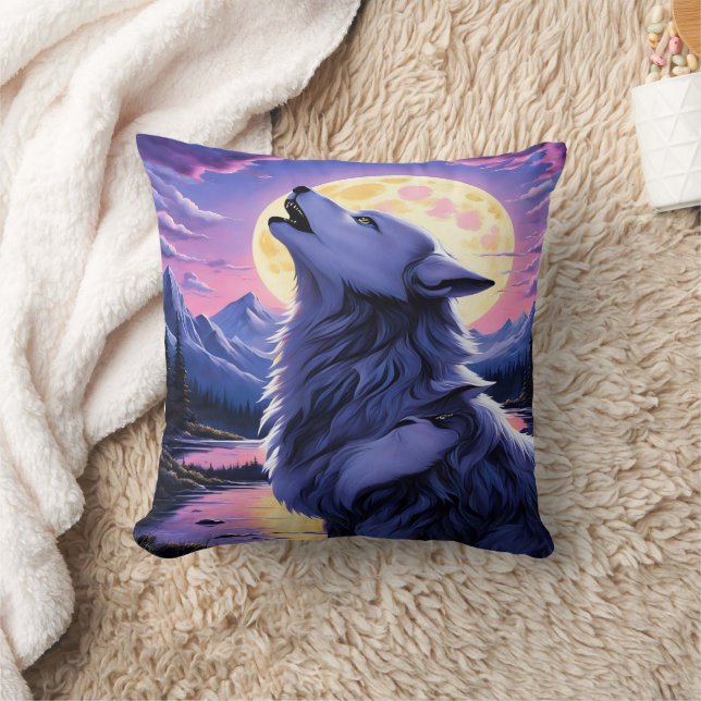 Majestic Wolf Howling Under a Full Moon Cushion (Blanket)