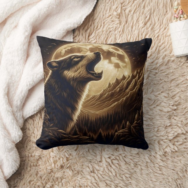 Majestic Wolf Howling Under Full Moon Glow Cushion (Blanket)