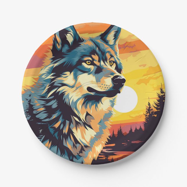 Majestic Wolf Impressionist Journey Paper Plate (Front)