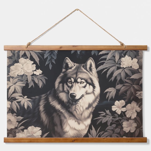 Majestic Wolf in Enchanted Forest Hanging Tapestry (Front)