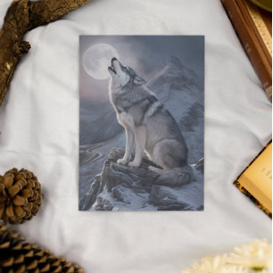 Majestic Wolf Overseeing Mountain in Moonlight Postcard