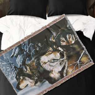 Majestic Wolf Pack Winter Snow Forest Wildlife Throw Blanket
