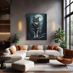 Majestic Wolf Under Full Moon Canvas Print