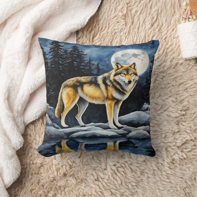 Majestic Wolf Under Full Moonlight Cushion (Blanket)