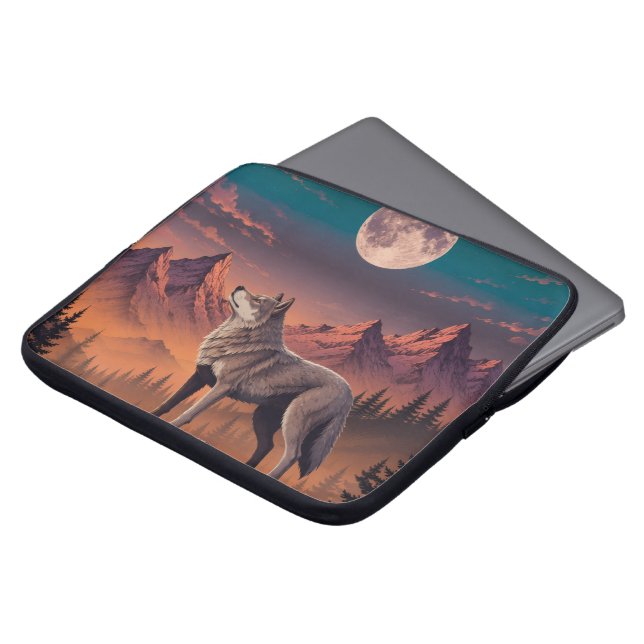 Majestic Wolf Under Moonlight Laptop Sleeve - Sere (Front Top)