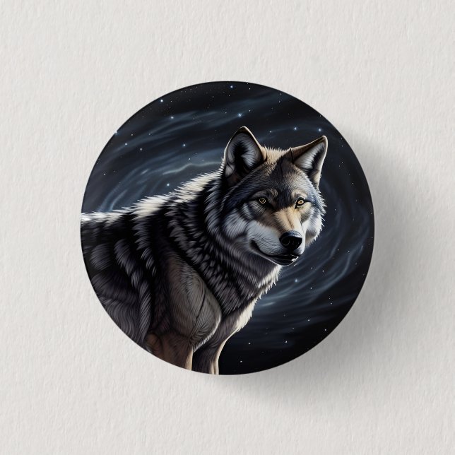 Majestic Wolf Under Starry Sky 3 Cm Round Badge (Front)