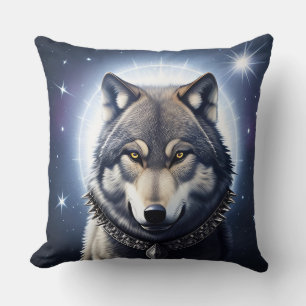 Majestic Wolf Under Starry Sky Cushion